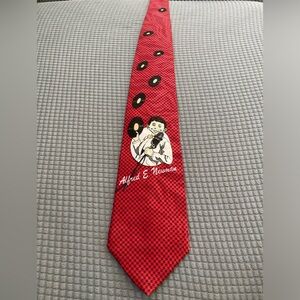 Vintage 90s MAD Magazine Alfred E. Newman Red Silk Necktie Vinyl Records